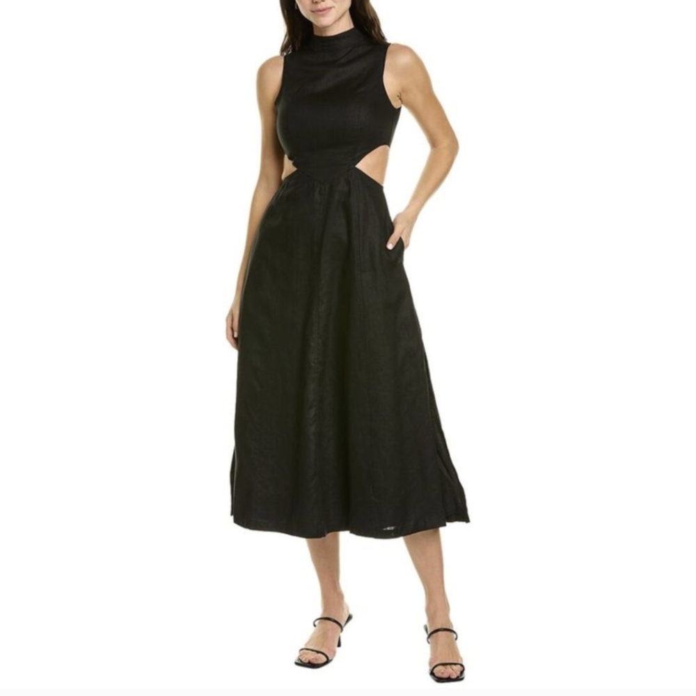 Sovere X REVOLVE Black Linen Virtue Midi Cut Out High Neck Dress